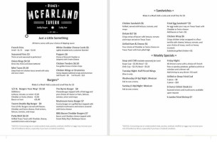 Mcfarland Tavern menu