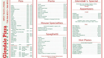 Glendale Pizza menu