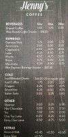 Henny's Coffee menu