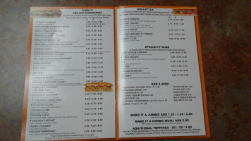 Tubby's Sub Shop menu