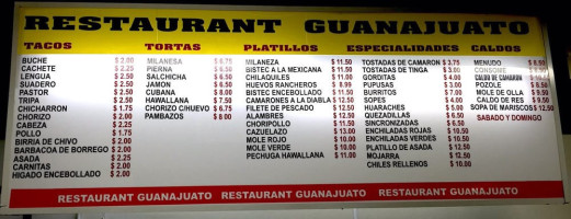 Guanajuato Mexican menu