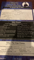 Billy's Pine Run Inn menu