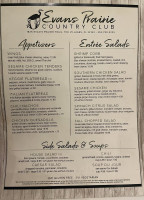 Evans Prairie Golf And Country Club menu