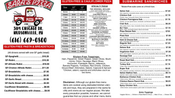 Sara's Pizza menu