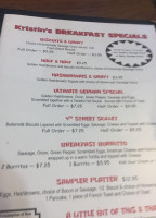 Kristin's Cafe menu