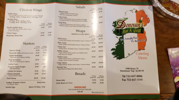 Donovans Bar Restaurant Grill menu