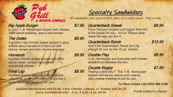 Big Apple Pub Grill menu