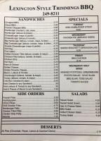 Lexington Style Trimmings menu