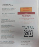 Tavern 287 menu