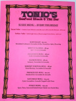 Tonio's Seafood Shack Tiki menu