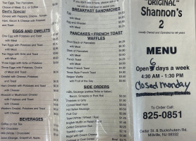 Shannon's Sub Shop Ii menu