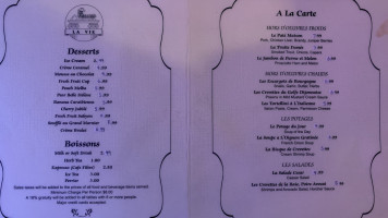 La Vie French menu