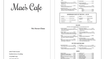 Maes Cafe menu