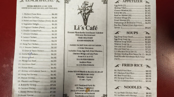 Li's Cafe menu