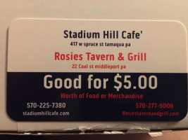 Stadium Hill Cafe menu