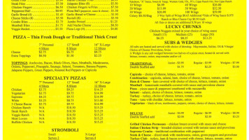 Lucky Man's Pizzeria menu