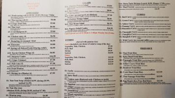 Teerak Thai menu