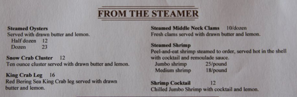 Bethany Oyster House menu