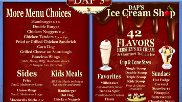 Dap's Ice Cream, Burgers, Fries menu