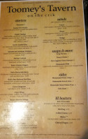 Toomey's Tavern menu