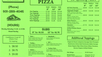 Paul's Pizza Palace menu