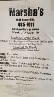 Marsha's Backstreet Cafe menu