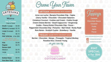 Artesana Ice Cream menu