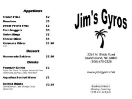 Jims Gyros menu