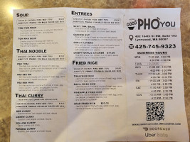 Good Pho You menu