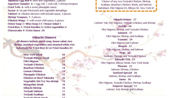 Tomi Japan Steakhouse menu