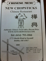 New Chopsticks Chinese menu