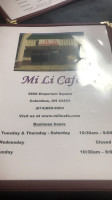 Mi Li Cafe menu