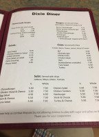 Dixie Diner menu