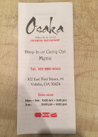 Osaka Hibachi Sushi menu