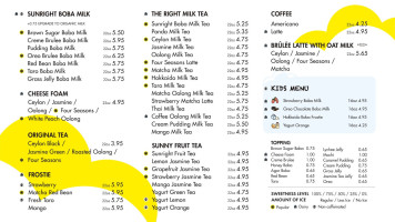 Sunright Tea Studio Arcadia menu