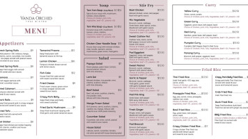 Vanda Orchid Thai Bistro menu