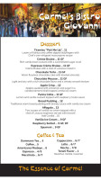 Carmel's Bistro Giovanni menu