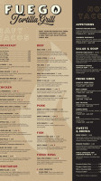 Fuego Tortilla Grill menu