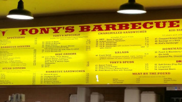 Tony's Bbq Steakhouse menu