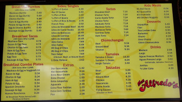 Alfredo's Méxican Food menu