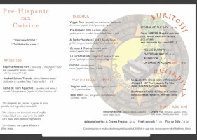 Prehispanic Mx Cuisine menu