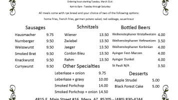 Zur Kate German menu