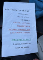 Micaela's On The Go menu