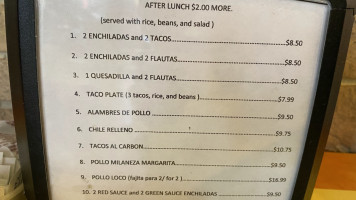 Comala Mexican Cafe menu