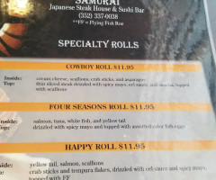 Samurai Japanese Steak House Sushi menu