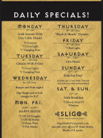 Sligo Irish Pub menu