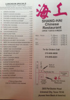 Shang Hai Chinese menu