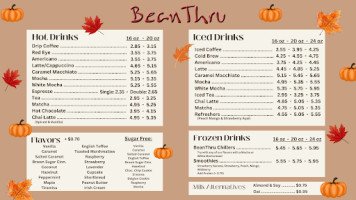 Beanthru Drive Thru Coffee Espresso menu