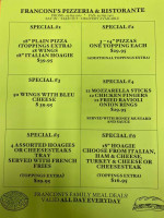 Franconis Pizza menu