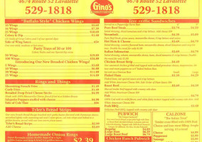 Gino's Pizza Spaghetti House menu